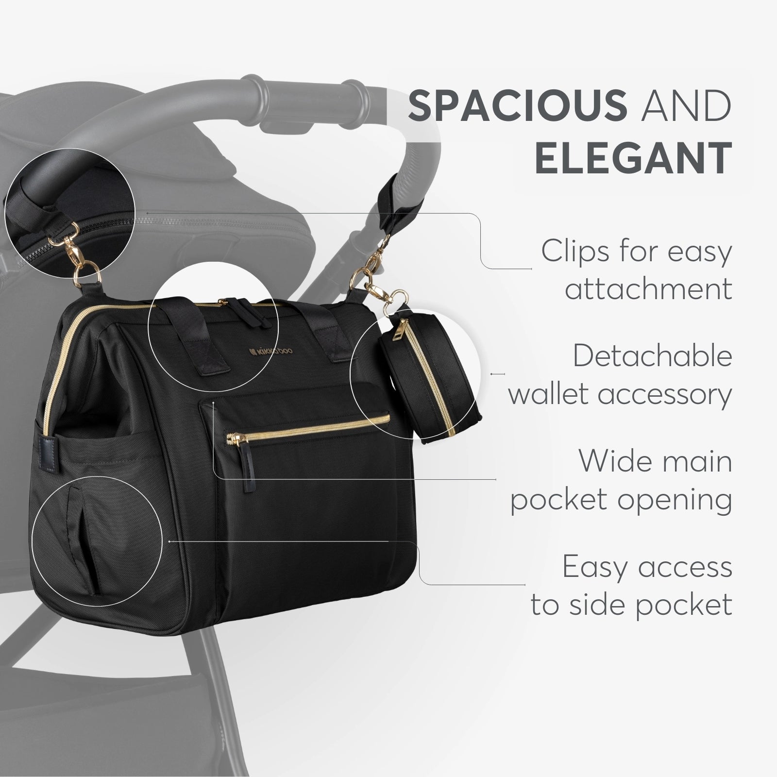 Kikkaboo Maxi 2025 Mama Tote Diaper Changing Bag Black with Gold Trims  for Mumz