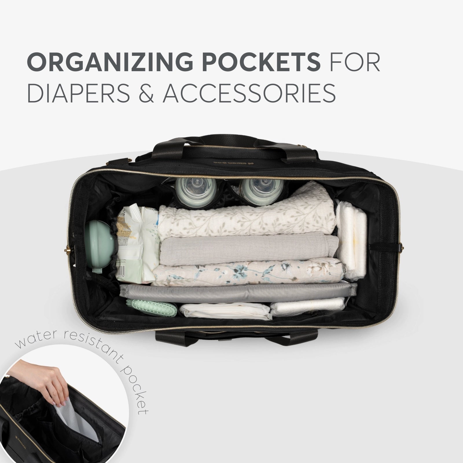 Kikkaboo Maxi 2025 Mama Tote Diaper Changing Bag Black with Gold Trims  for Mumz