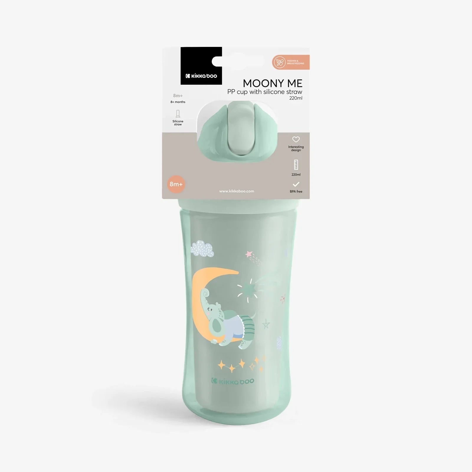 Kikkaboo Moony Me PP Sipper Cup with Silicone Straw 220ml  Mint Age- 6 Months & Above