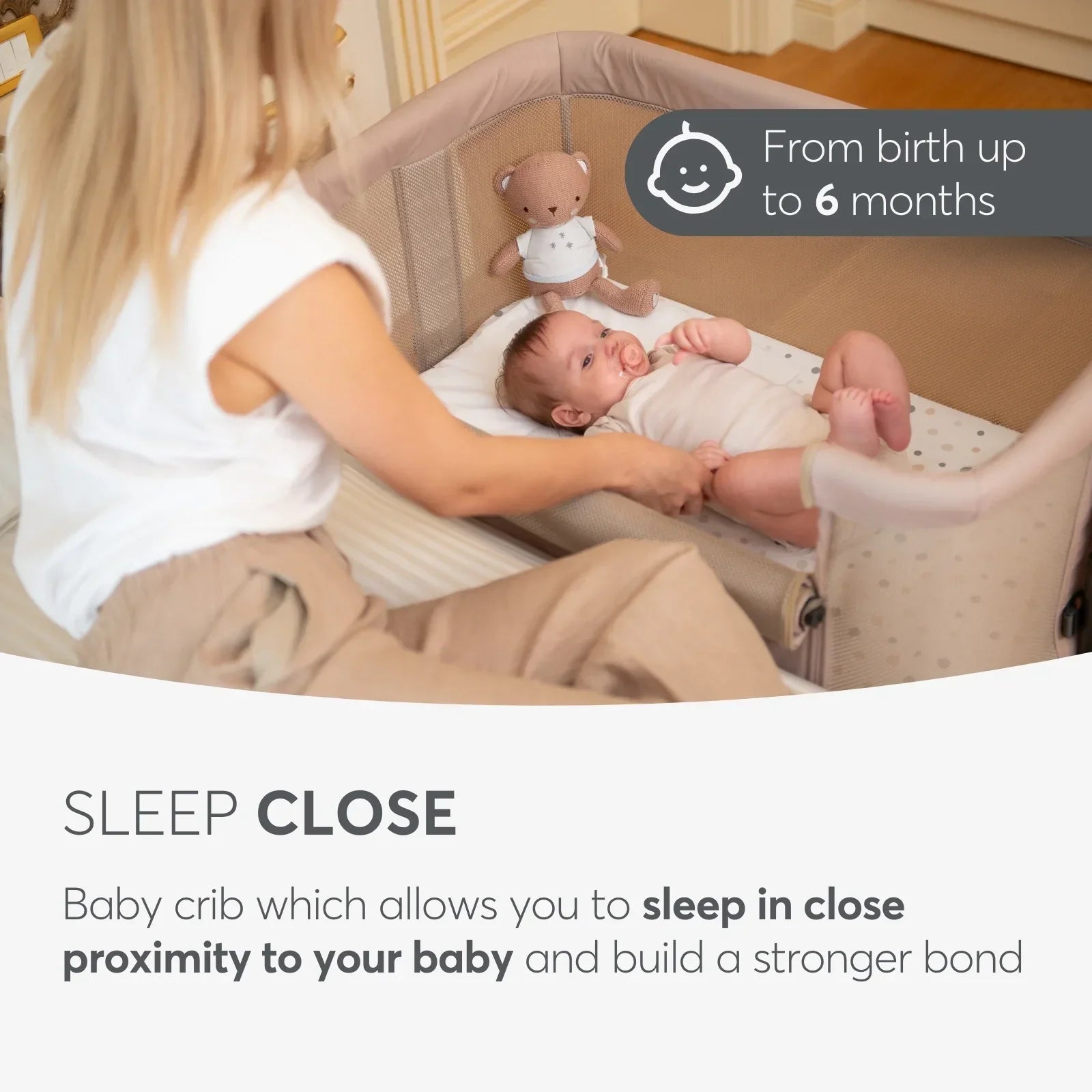 Kikkaboo Noah Bedside Crib Dark Grey Age- Newborn to 6 Months