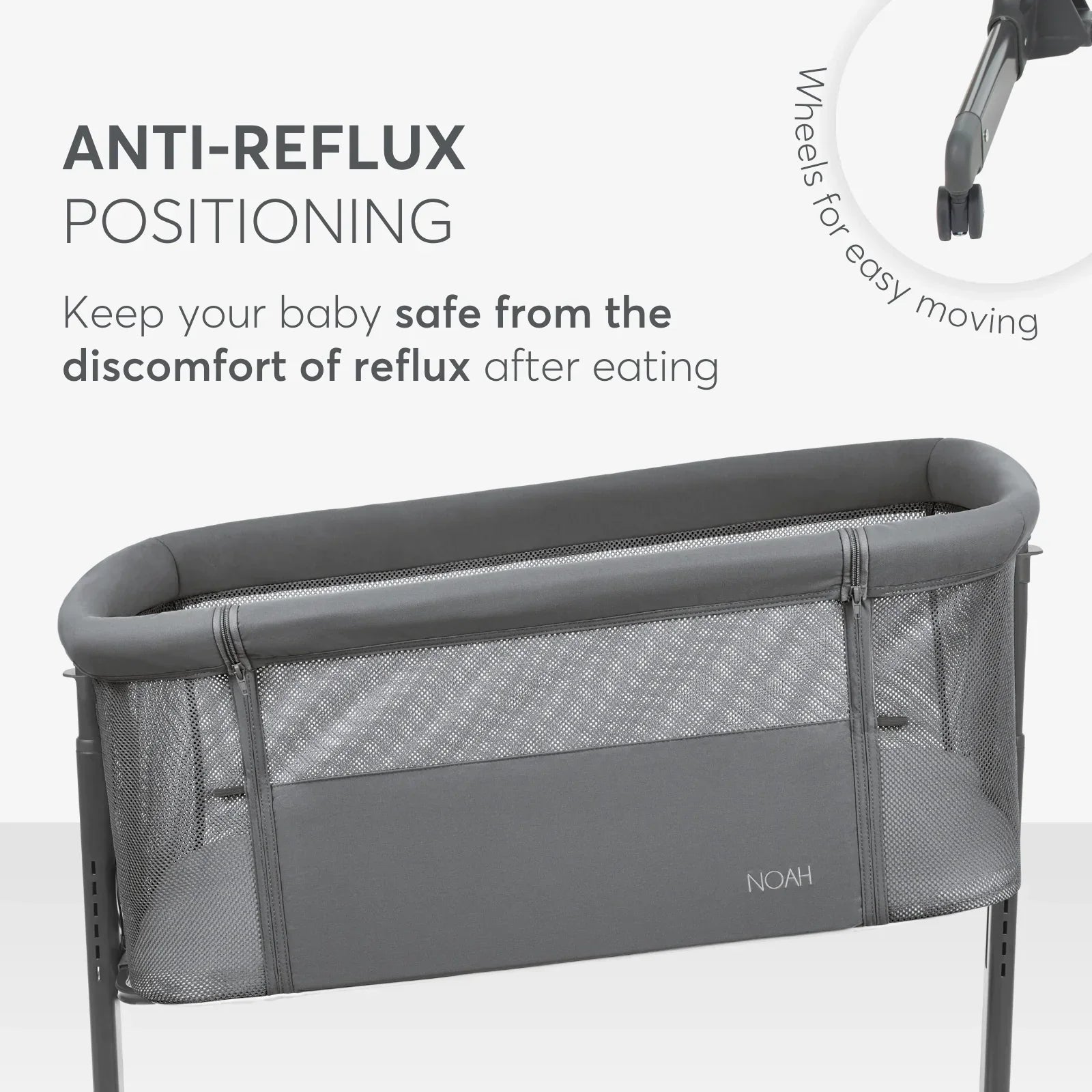 Kikkaboo Noah Bedside Crib Dark Grey Age- Newborn to 6 Months