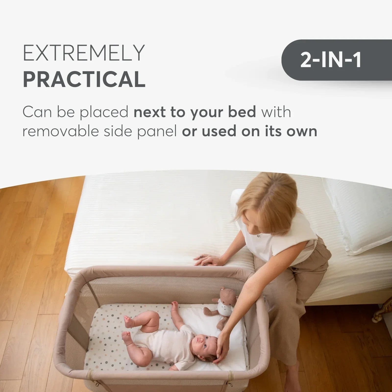 Kikkaboo Noah Bedside Crib Dark Grey Age- Newborn to 6 Months