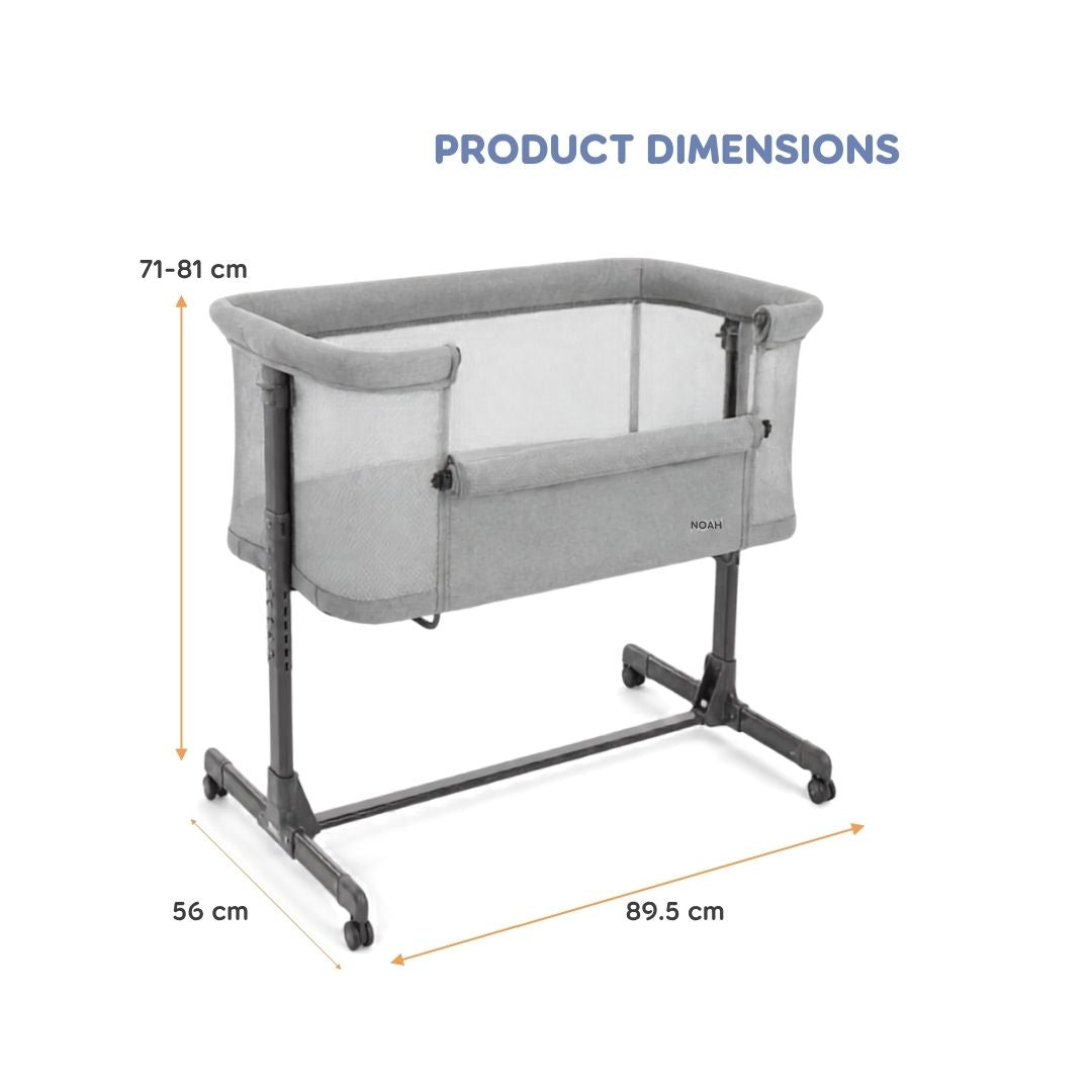 Kikkaboo Noah Bedside Crib Light Grey Age- Newborn to 6 Months