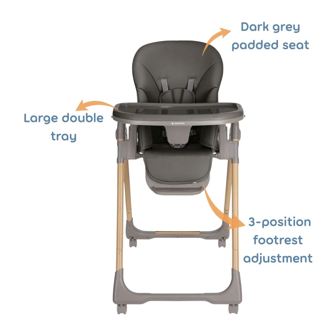 Kikkaboo Olive Kids Highchair with Double Tray Dark Grey Age- 6 Months upto 3 Years ( Holds Upto 15 Kg)
