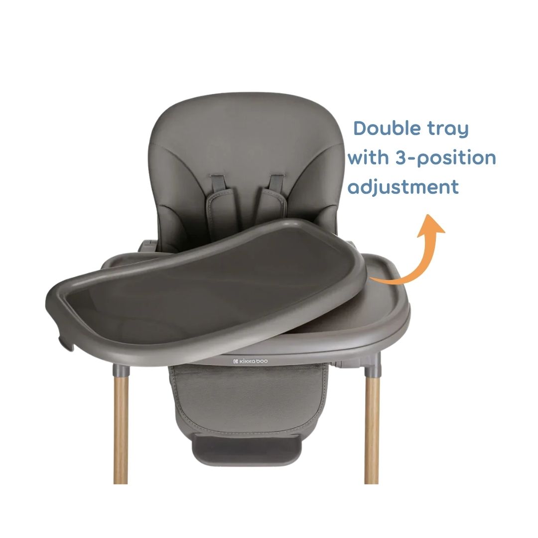 Kikkaboo Olive Kids Highchair with Double Tray Dark Grey Age- 6 Months upto 3 Years ( Holds Upto 15 Kg)
