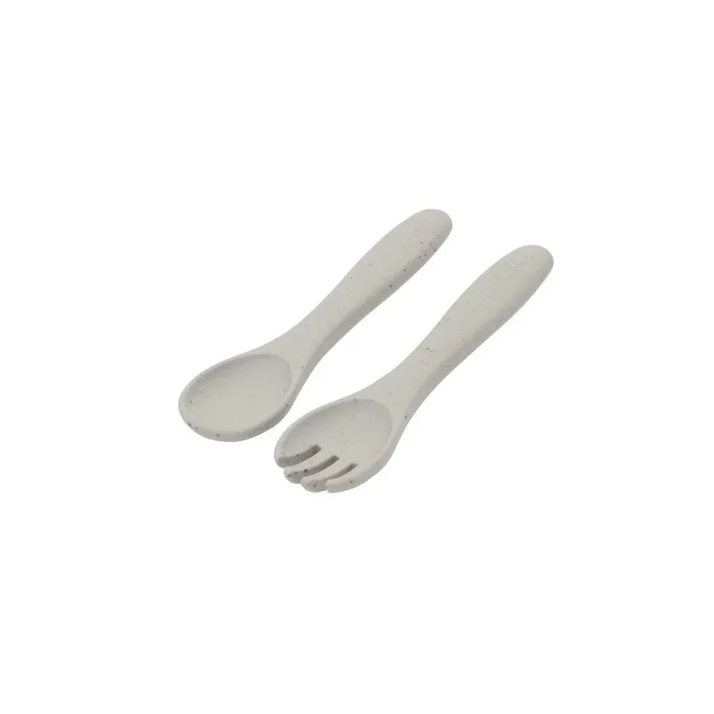 Kikkaboo Platinum Silicone Fork & Spoon Set Sand Age- 6 Months & Above