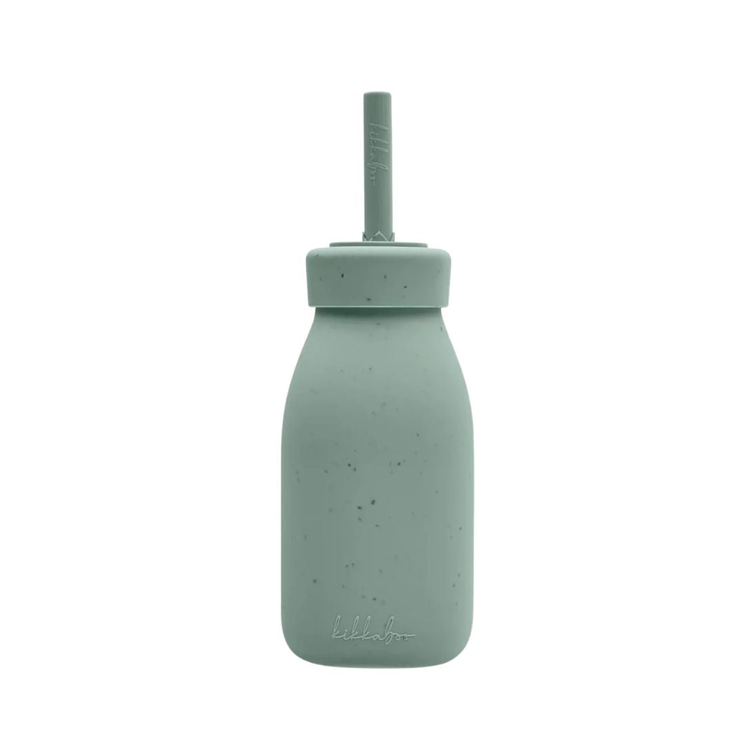 Kikkaboo Platinum Silicone Kids Drinking Bottle with Straw Sage Age- 18 Months & Above