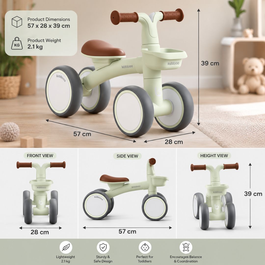 Kikkaboo Ride-On Zipi Toddler Tricycle without Pedals Mint Green Age- 12 months to 3 Years