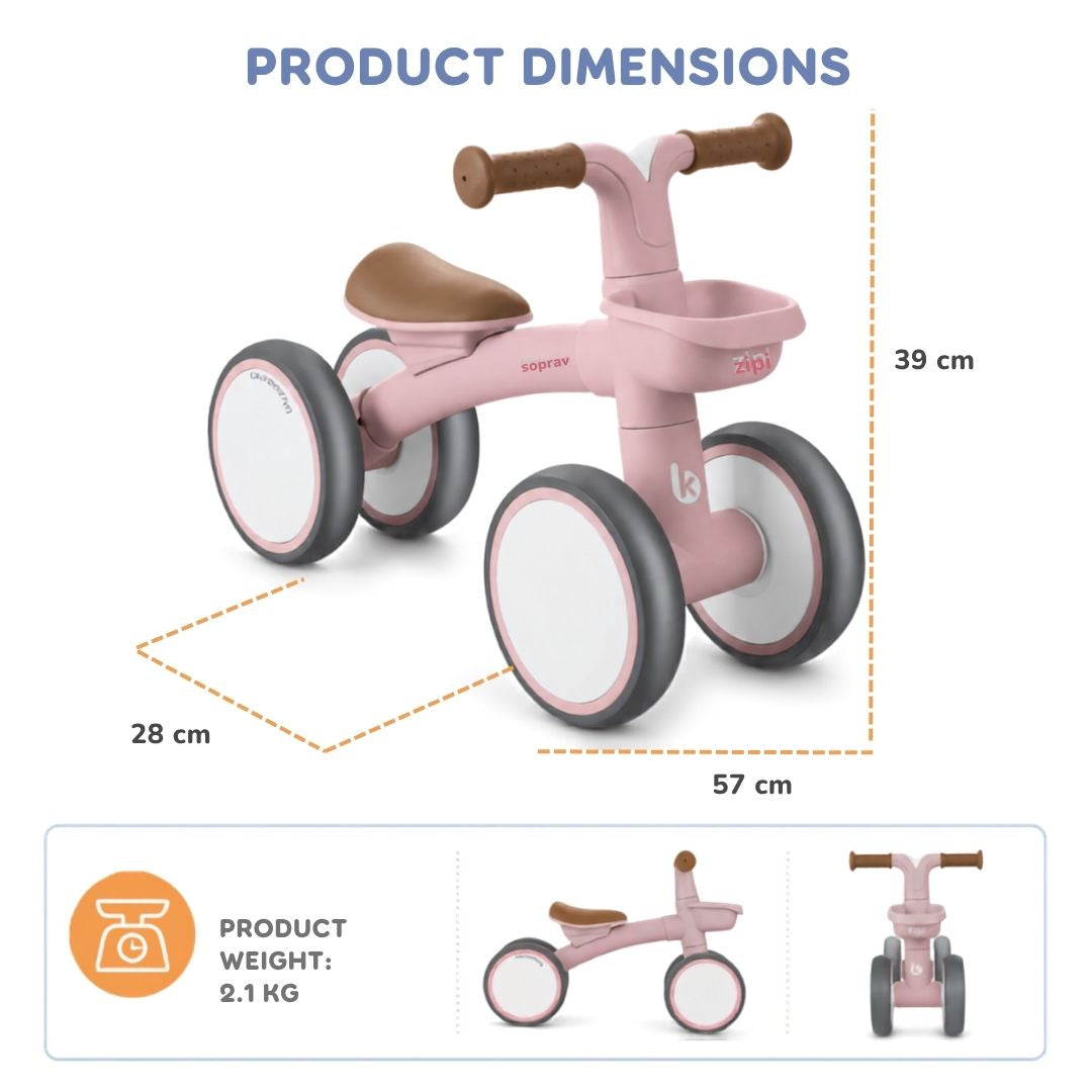 Kikkaboo Ride-On Zipi Toddler Tricycle without Pedals Pink Age- 12 months to 3 Years