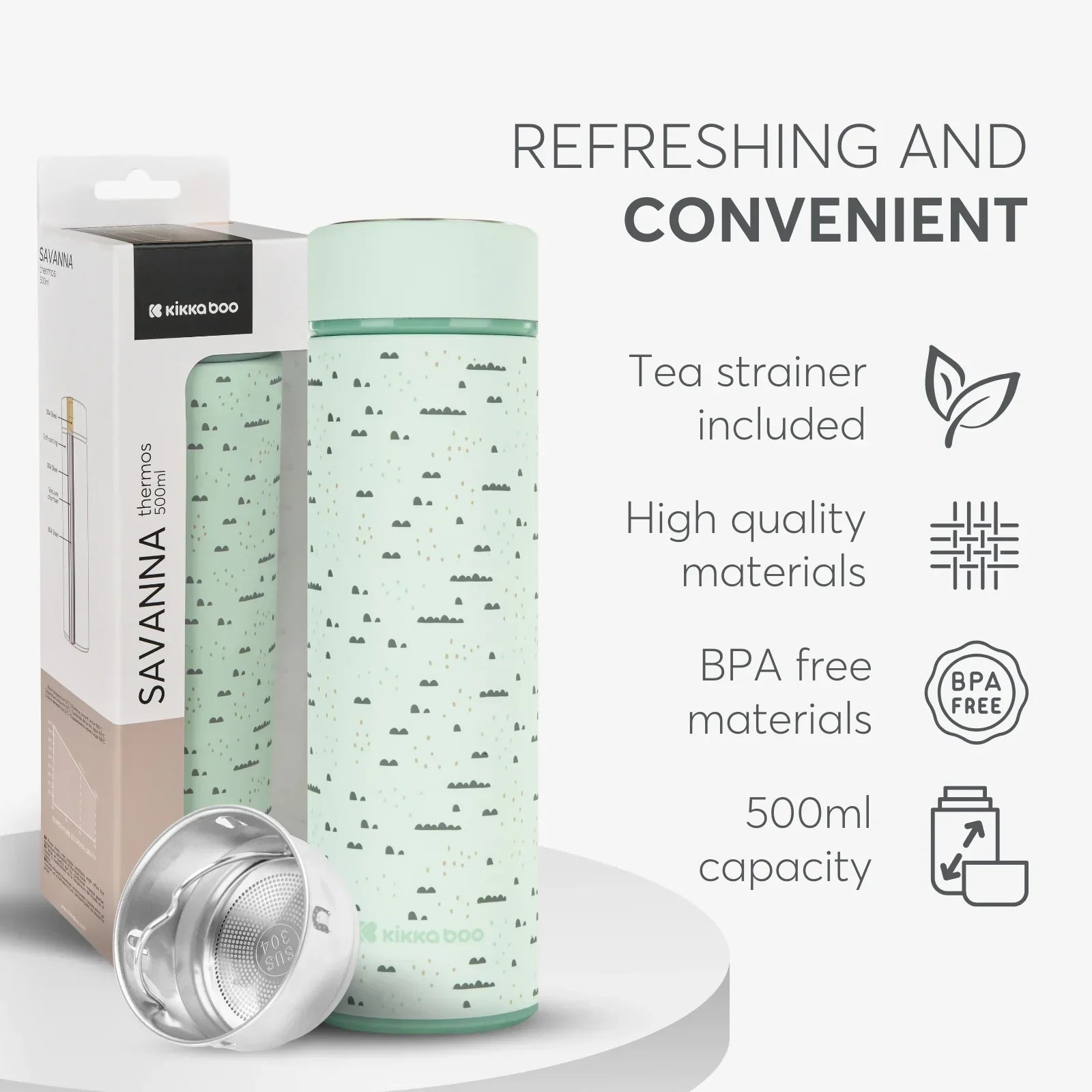 Kikkaboo Savanna 500 ml Kids Thermos – 12-Hour Hot & Warm Retention, Leak-Proof  Mint Age- Newborn & Above