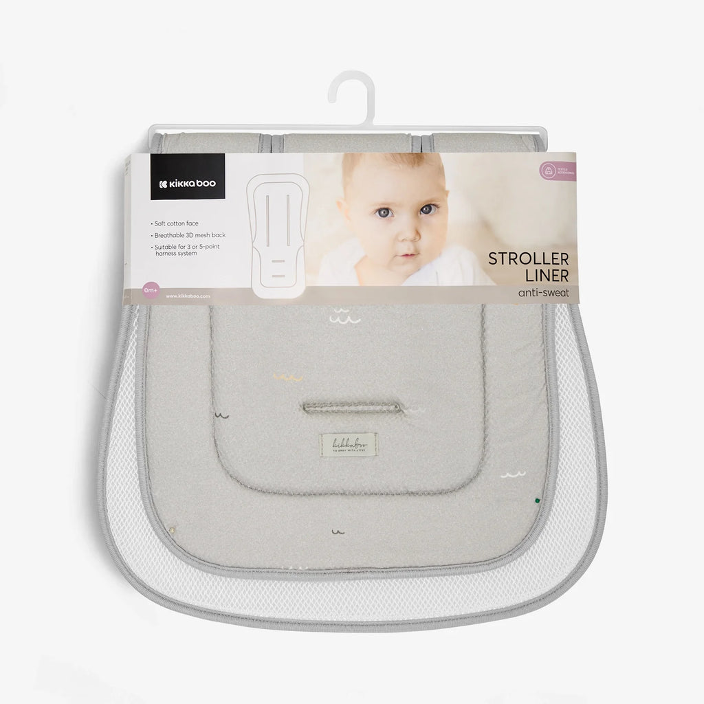 Kikkaboo Seally Me Anti-sweat Stroller Cushion  Liner Grey Age- Newborn & Above