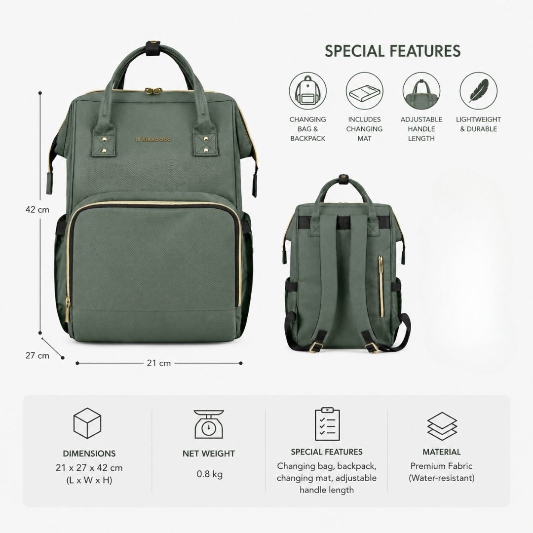 Kikkaboo Siena 2-in-1 Mama Diaper& Travel Backpack 2025 Army Green