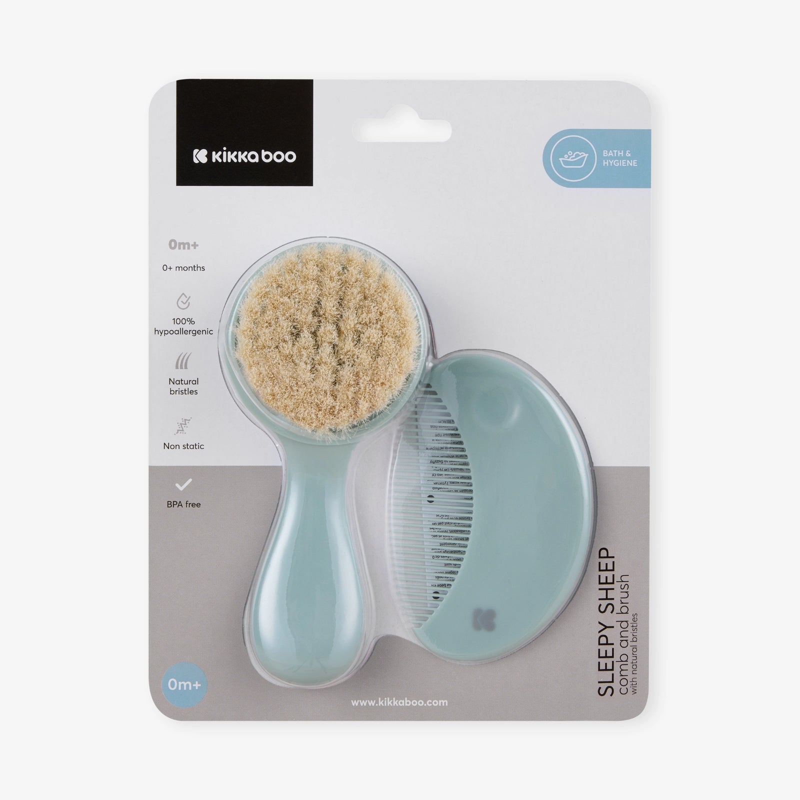 Kikkaboo Sleepy Sheep Comb & Brush with Natural Bristles Grey Age- Newborn & Above