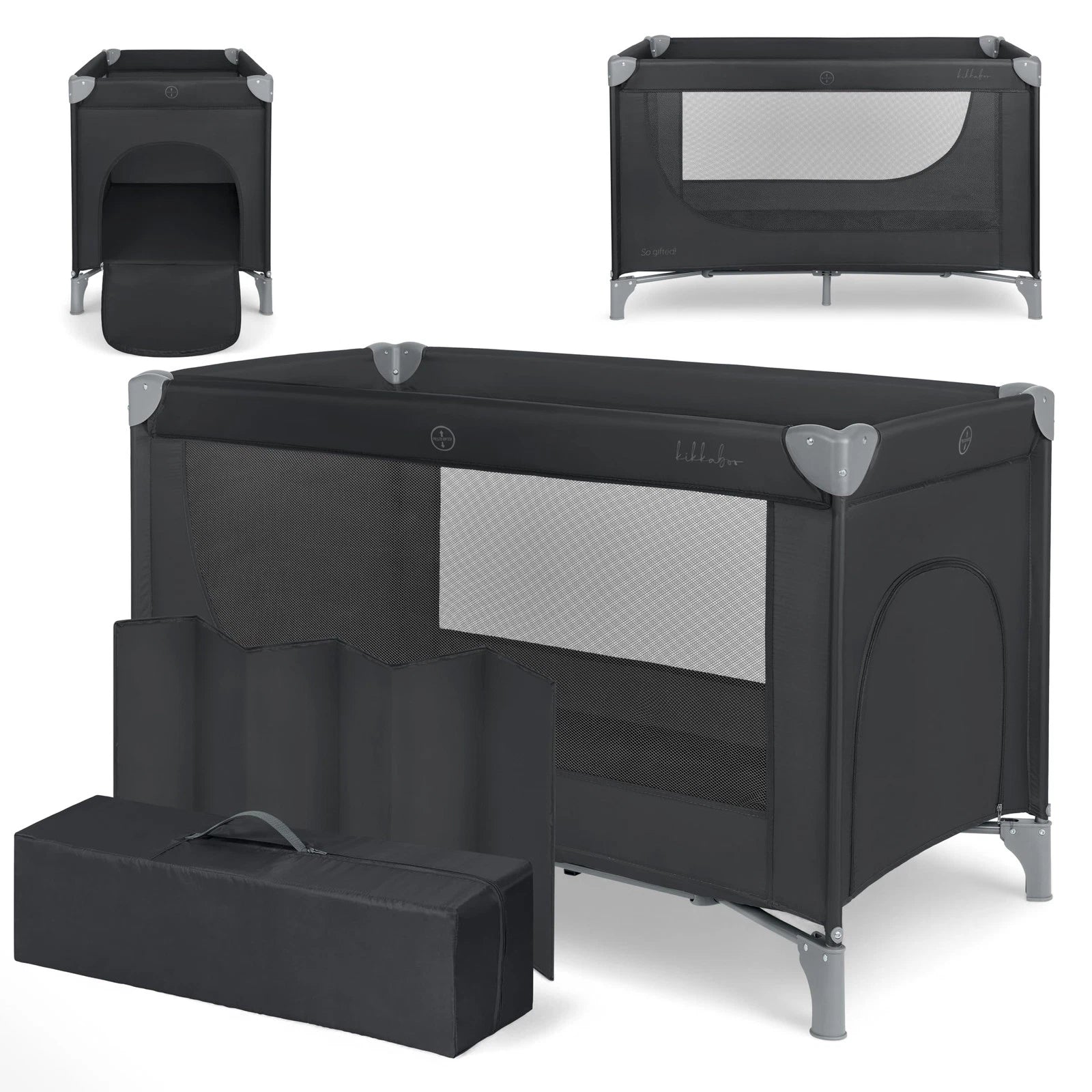 Kikkaboo So Gifted Level 1 2026 Model Foldable Baby Cot/Travel Bed Black Age-6 Months to 36 Months (Holds upto 15 Kg)