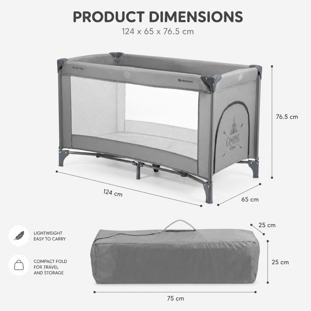 Kikkaboo So Gifted Level 1 Foldable Baby Cot/Travel Bed Grey Age-6 Months to 36 Months (Holds upto 15 Kg)