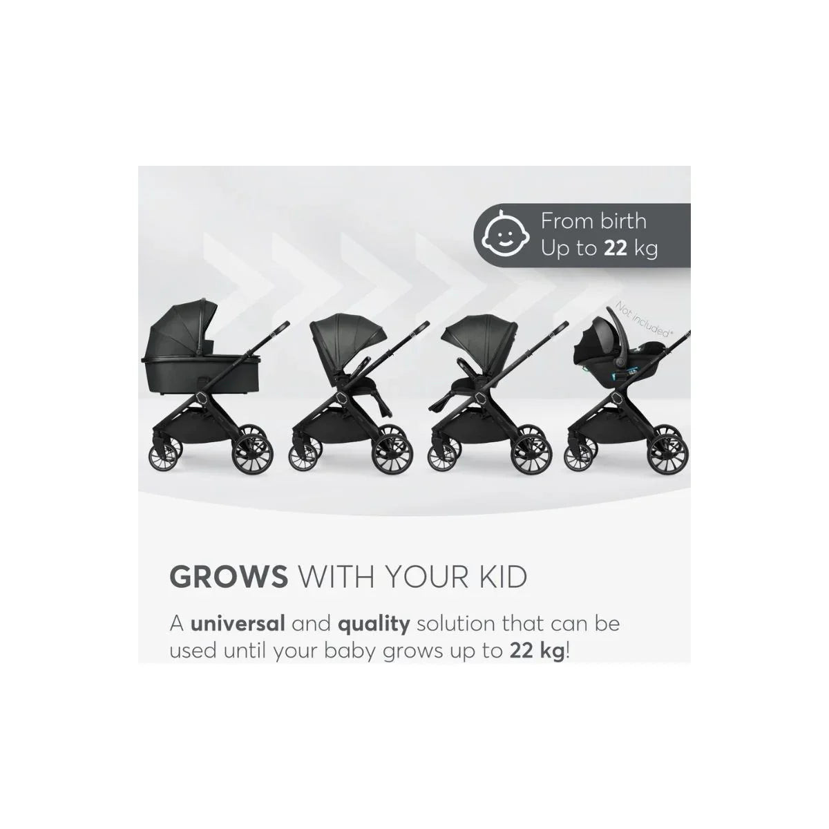 Kikkaboo Tiffany 2-In-1 Stroller With Carrycot Dark Grey Age- Newborn upto 22 Kg