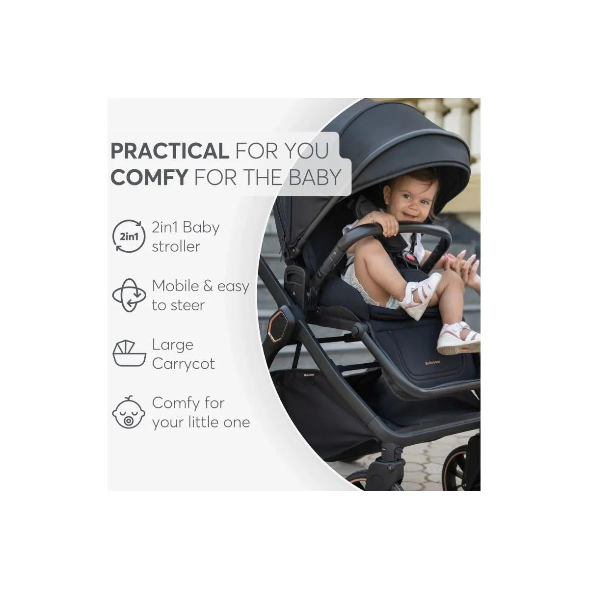 Kikkaboo Tiffany 2-In-1 Stroller With Carrycot Black Age- Newborn upto 22 Kg