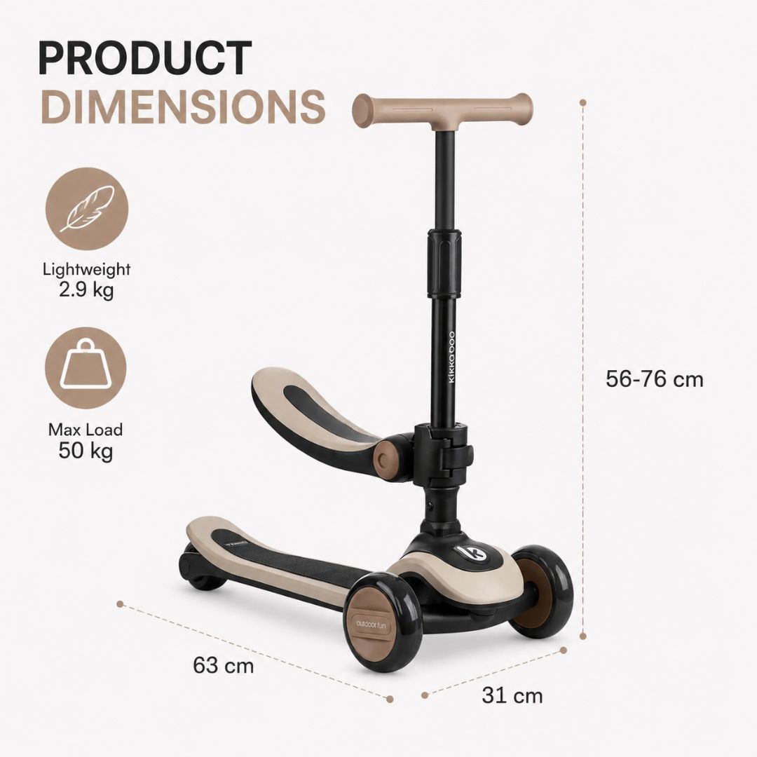Kikkaboo Treo 2-in-1 Scooter Beige Age- 12 Months & Above