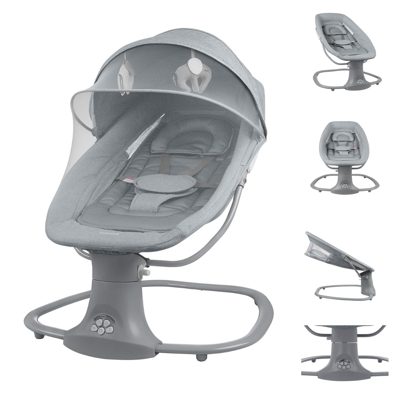 Kikkaboo Winks 2-in-1 Electrical Side-To-Side Baby Swing with Mosquito Net & Plush Toys Grey Age-Newborn & Above (Holds upto 9 Kg)