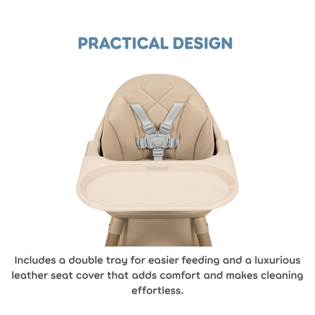 Kikkaboo Woody 2-in-1 Wooden Feeding High Chair Beige Age-6 Months & Above