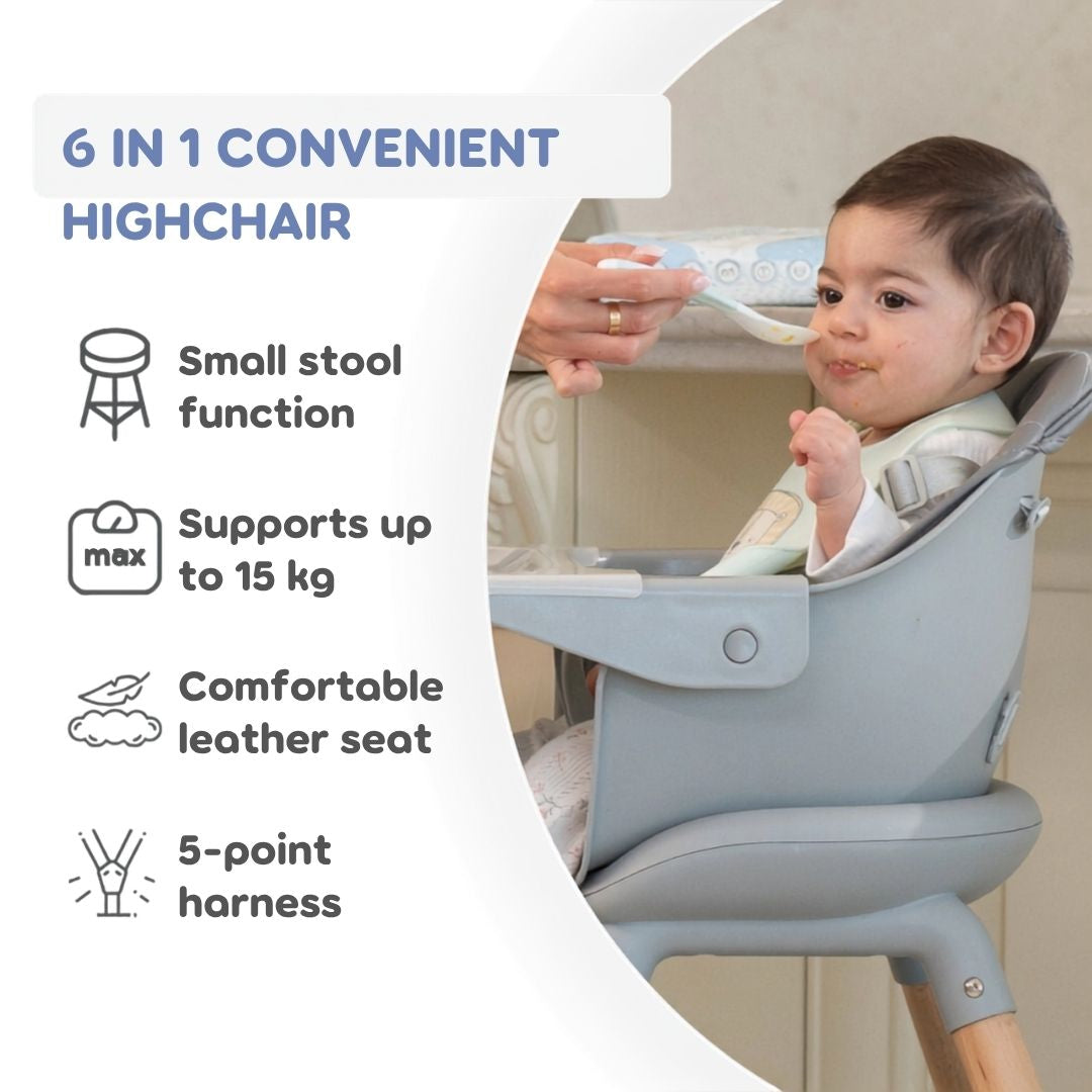 Kikkaboo Woody 2-in-1 Wooden Feeding High Chair Beige Age-6 Months & Above