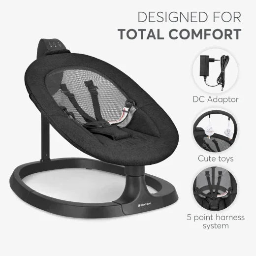 Kikkaboo Zazu Baby Electrical Rocking Swing Black Age- Newborn & Above ( Holds upto 9kg as Rocking & 22kg as Stationary)