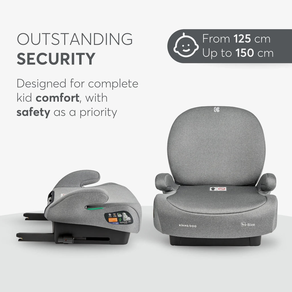 Kikkaboo i-Boost i-SIZE Car seat 125-150 cm  Light Grey Age- 7 Years to 12 Years