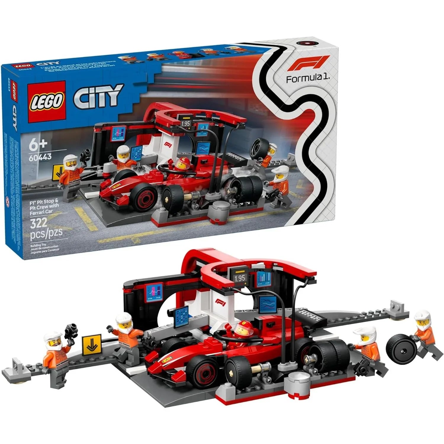 LEGO 60443 F1® Pit Stop & Pit Crew with Ferrari Car Building Playset Age- 8 Years & Above