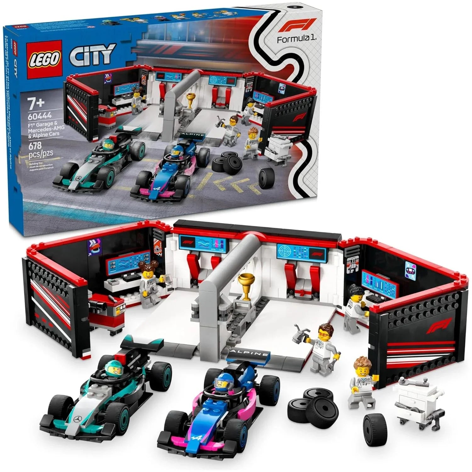 LEGO 60444 F1® Garage & Mercedes-AMG & Alpine Cars Building Playset Age- 8 Years & Above