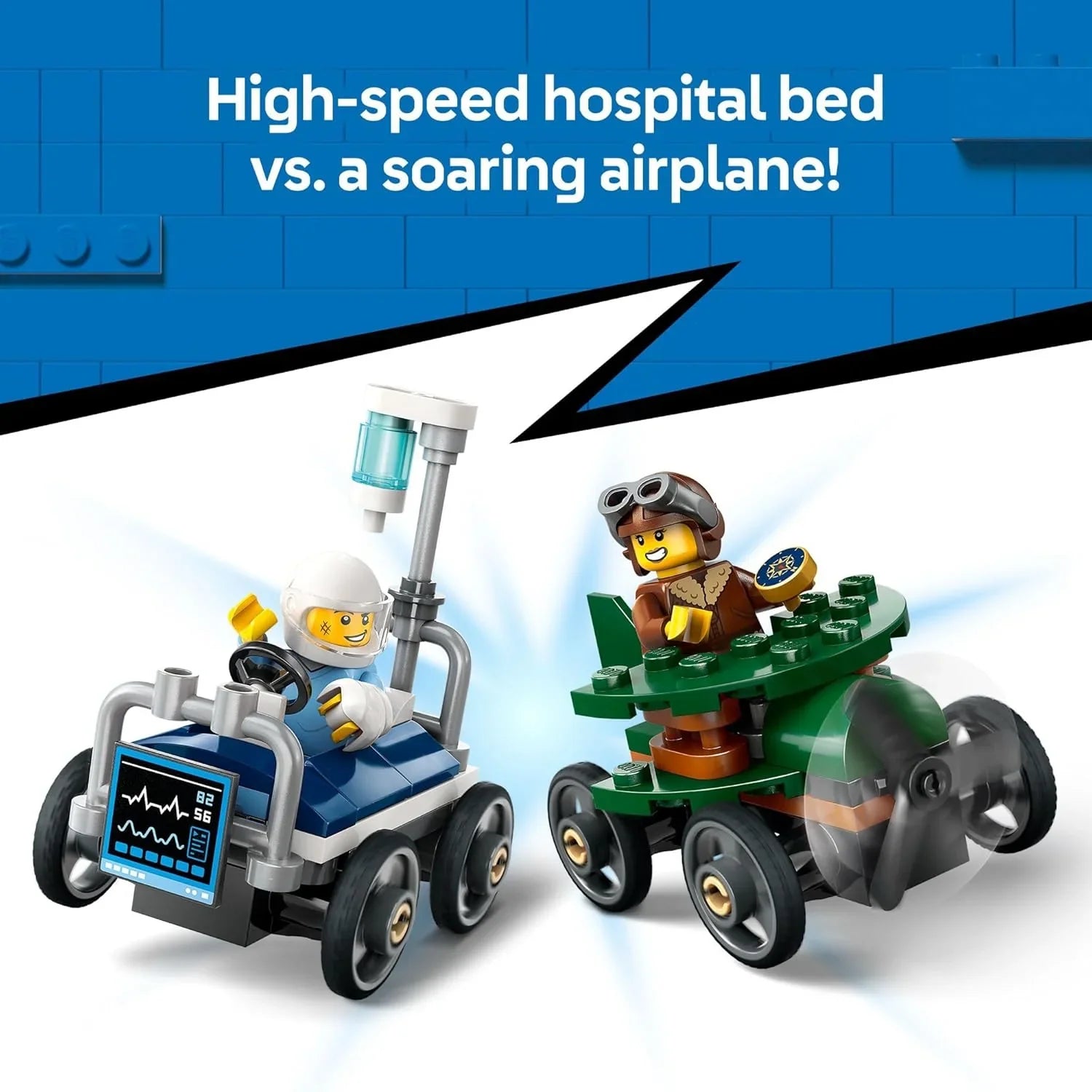 LEGO 60459 Airplane vs. Hospital Bed Race Car Pack Building Playset Age- 5 Years & Above