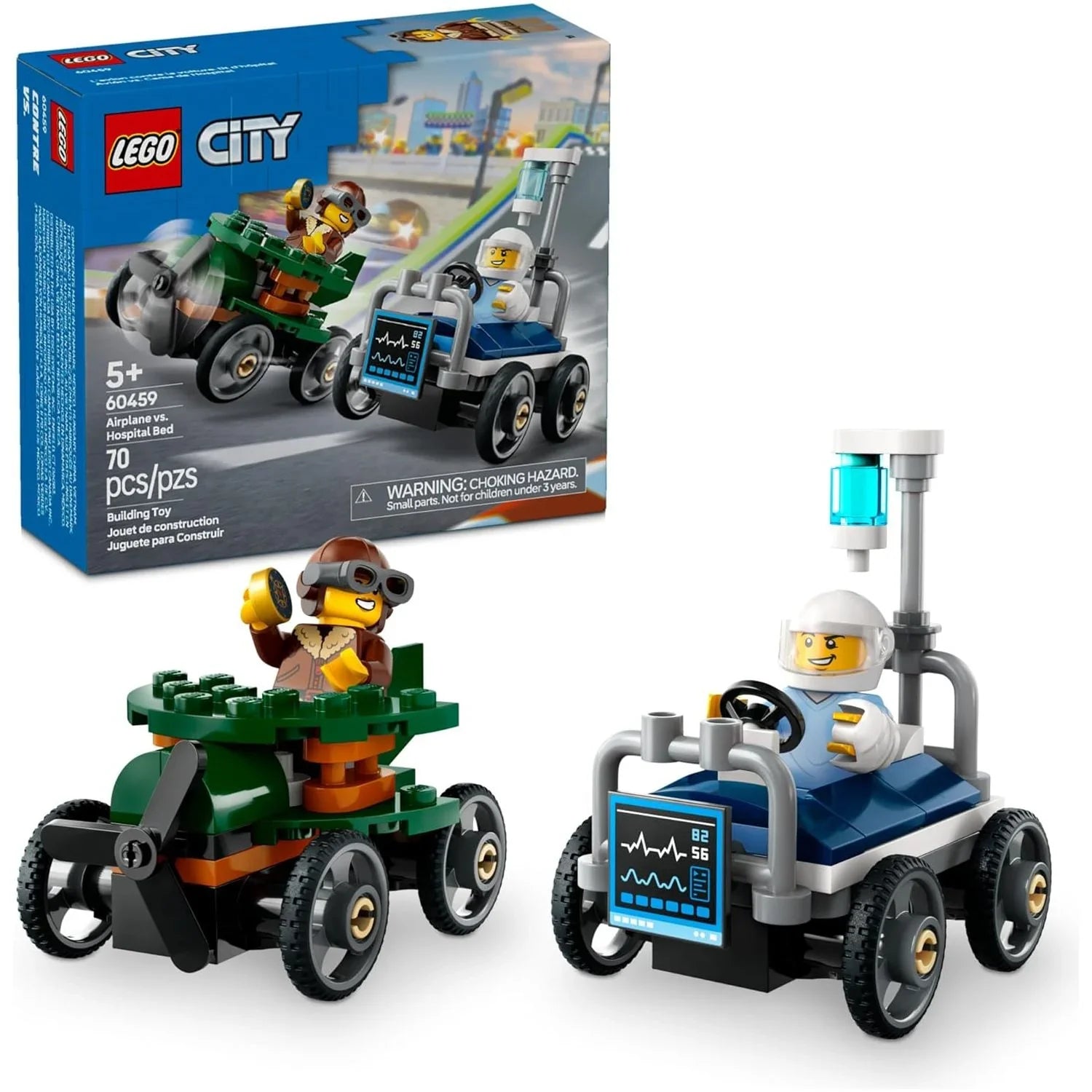 LEGO 60459 Airplane vs. Hospital Bed Race Car Pack Building Playset Age- 5 Years & Above