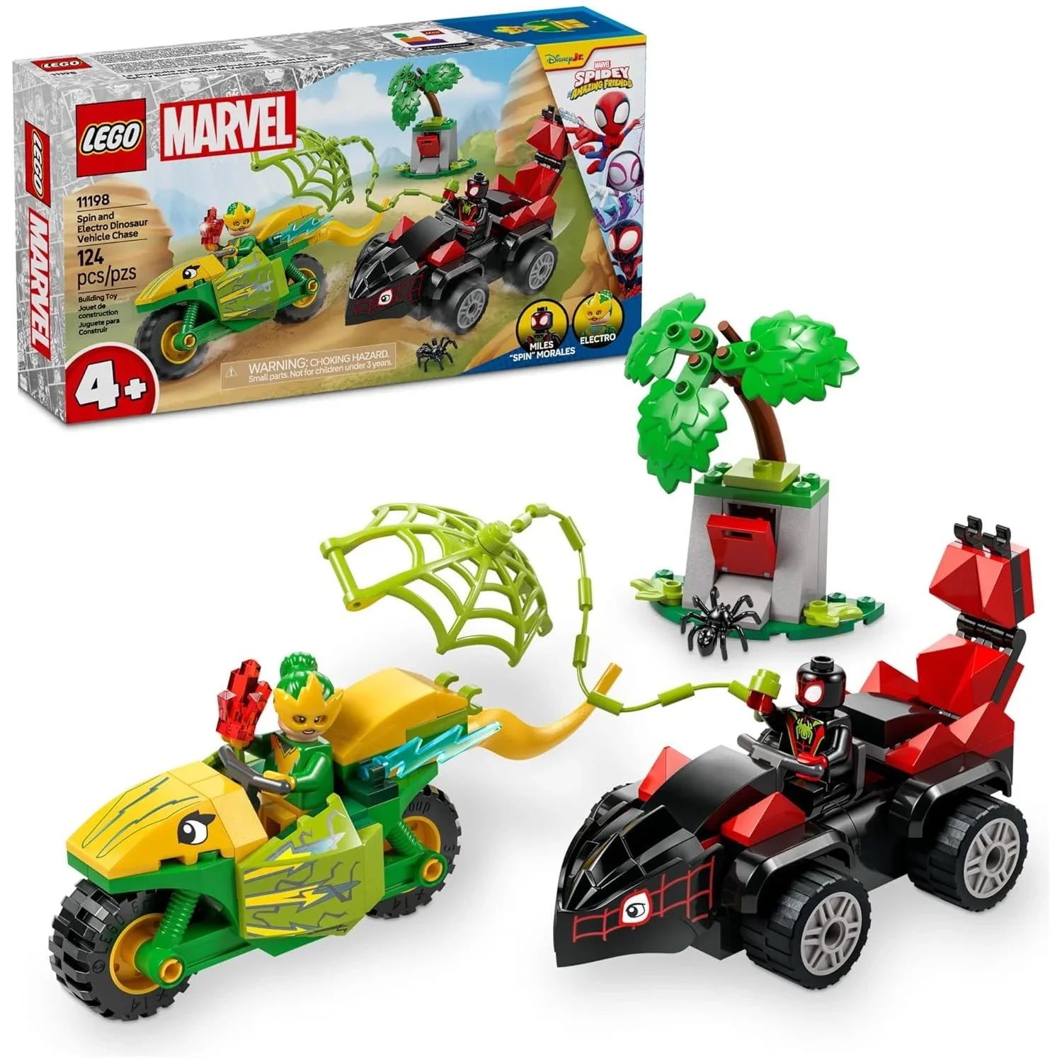 LEGO Marvel Spidey & His Amazing Friends Spin & Electro Dinosaur Vehicle Chase 11198 Building Blocks Toys Age- 4 Years & Above