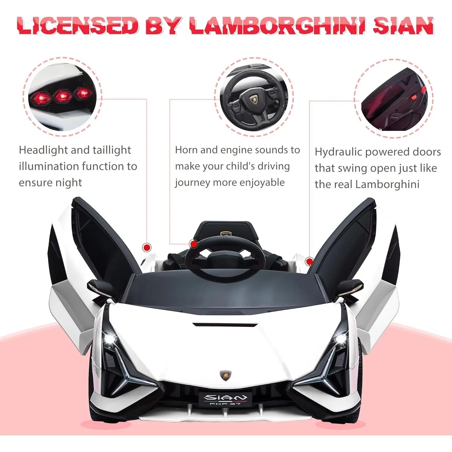 Lamborghini SIAN 12V Electric Car Ride On Toy White Age- 3 Years & Above