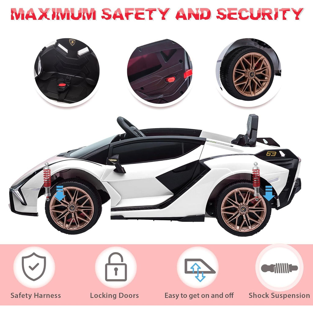 Lamborghini SIAN 12V Electric Car Ride On Toy White Age- 3 Years & Above