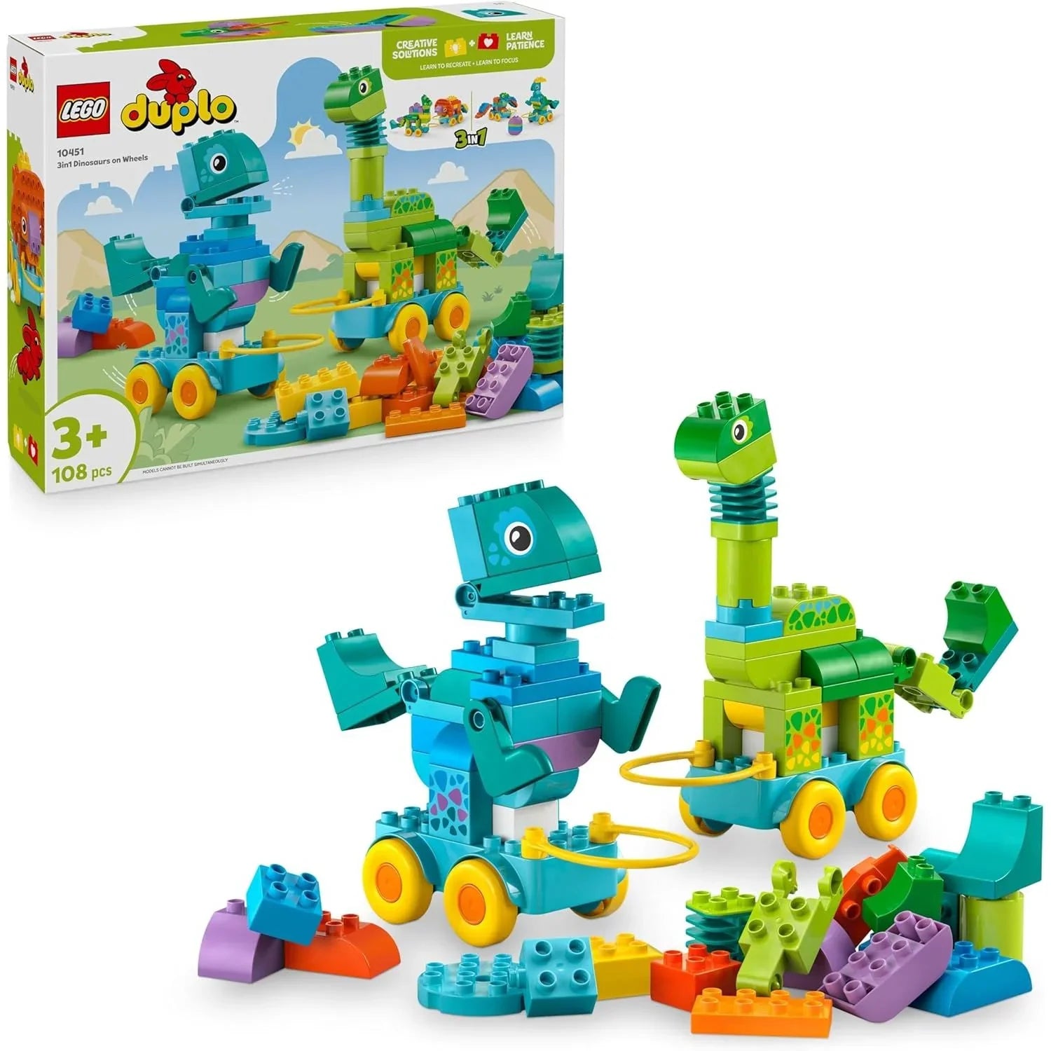 Lego Duplo 3-In-1 Dinosaurs On Wheels Building Blocks 10451 Age- 3 Years & Above