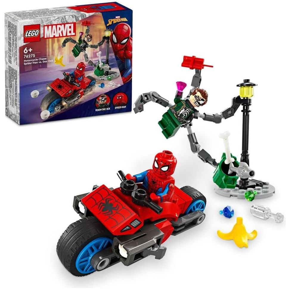 Lego Motorcycle Chase: Spider-Man vs. Doc Ock Building Blocks Multicolor Age- 6 Years & Above