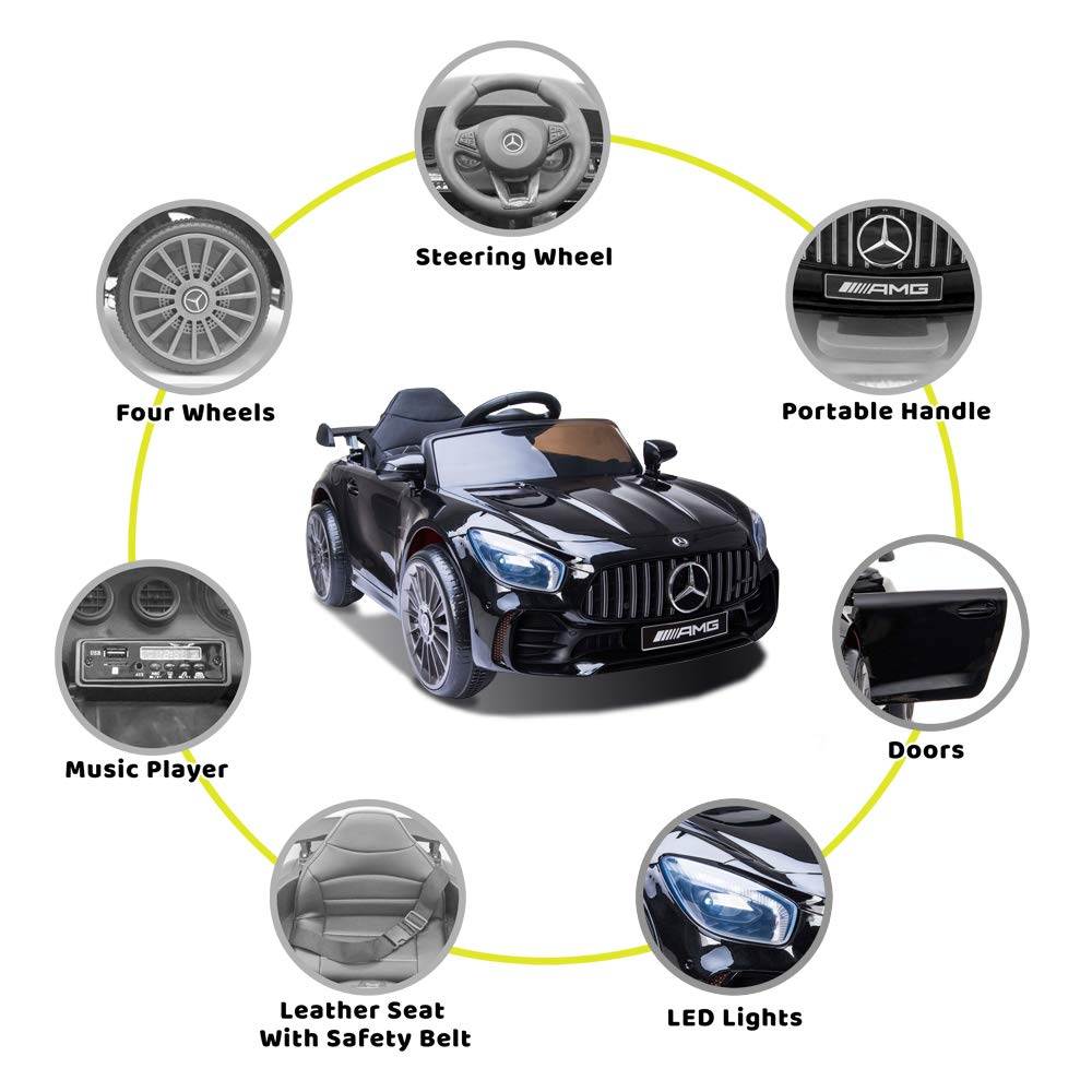 Mercedes AMG GTR 12V Kids Ride-On Car with Remote Control, Bluetooth & LED Lights Black Age- 3 Years & Above