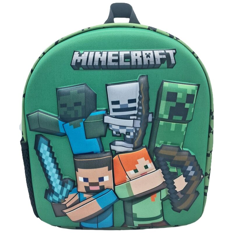 Minecraft 3D Printed Design Cute 3D Backpack 30 cm Green/Blue 1414 Age- 3 Years & Above