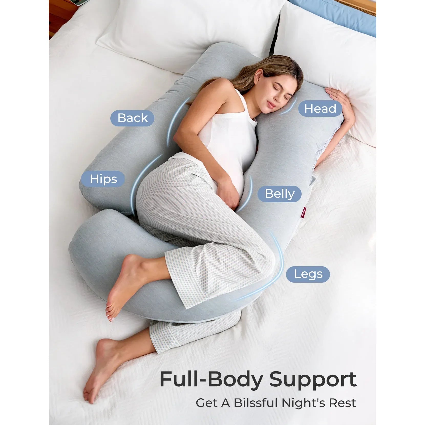 Momcozy 57-Inch U Shaped Cooling Fabric Pregnancy Pillow PP102-GR00NB-B
