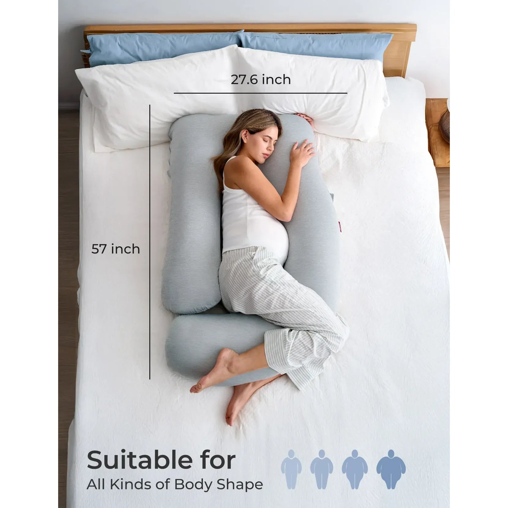 Momcozy 57-Inch U Shaped Cooling Fabric Pregnancy Pillow PP102-GR00NB-B