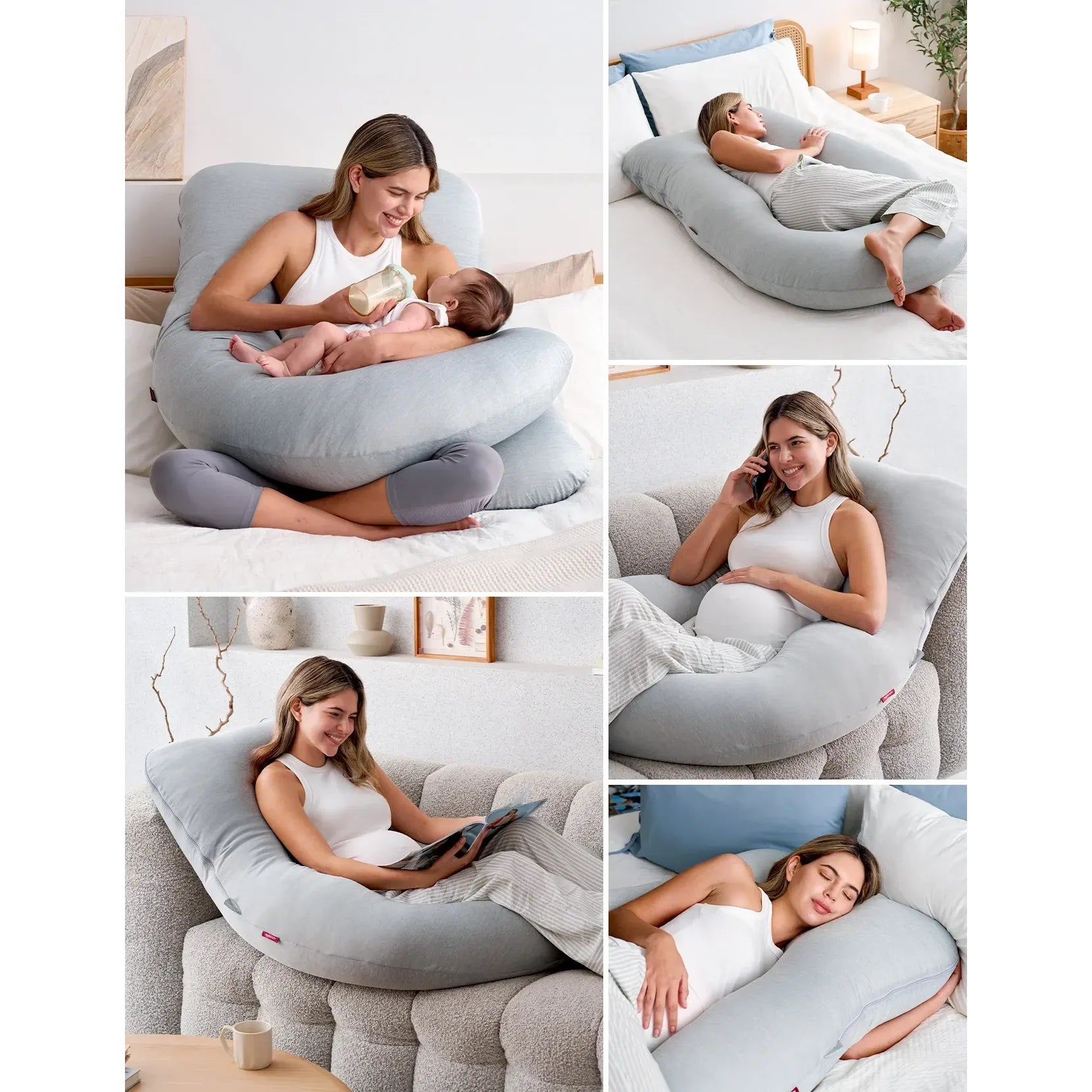 Momcozy 57-Inch U Shaped Cooling Fabric Pregnancy Pillow PP102-GR00NB-B