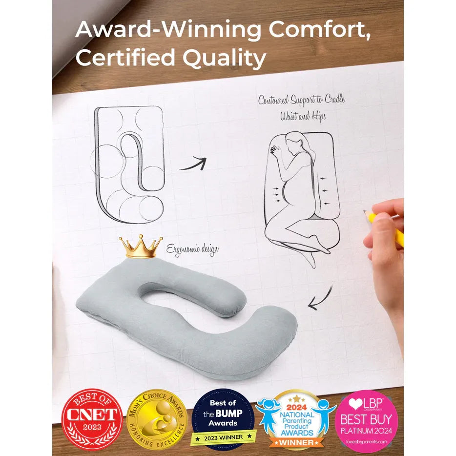 Momcozy 57-Inch U Shaped Cooling Fabric Pregnancy Pillow PP102-GR00NB-B
