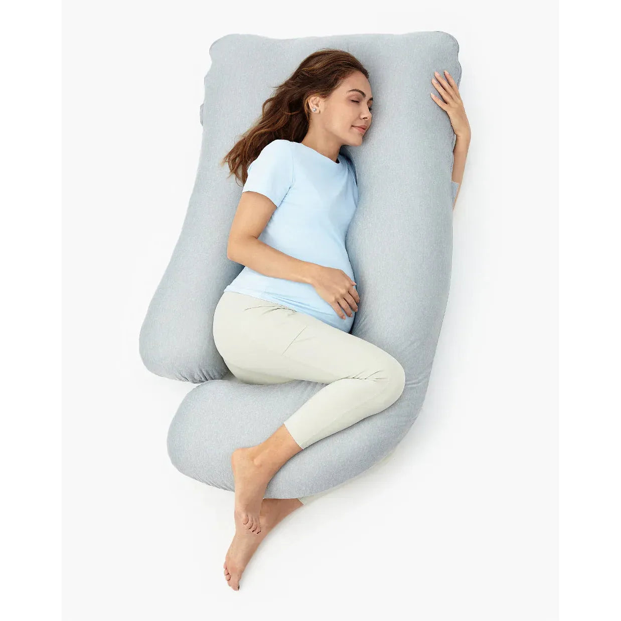Momcozy 57-Inch U Shaped Cooling Fabric Pregnancy Pillow PP102-GR00NB-B