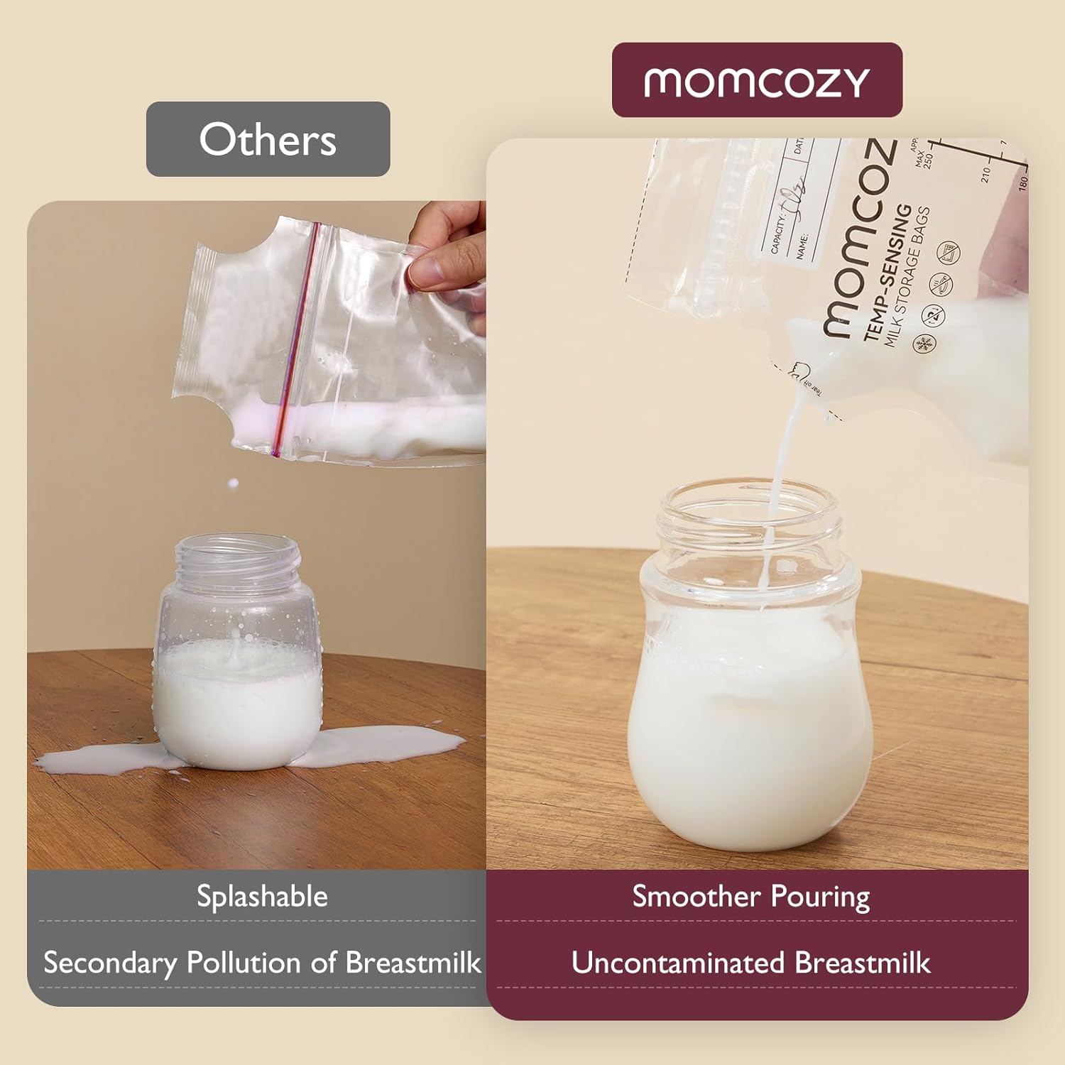 Momcozy Easy Pour Breastmilk Storage Bag No Leak Presterilized for Freezer, Recyclable & BPA Free 120 Pcs MS005-NA00NB-A