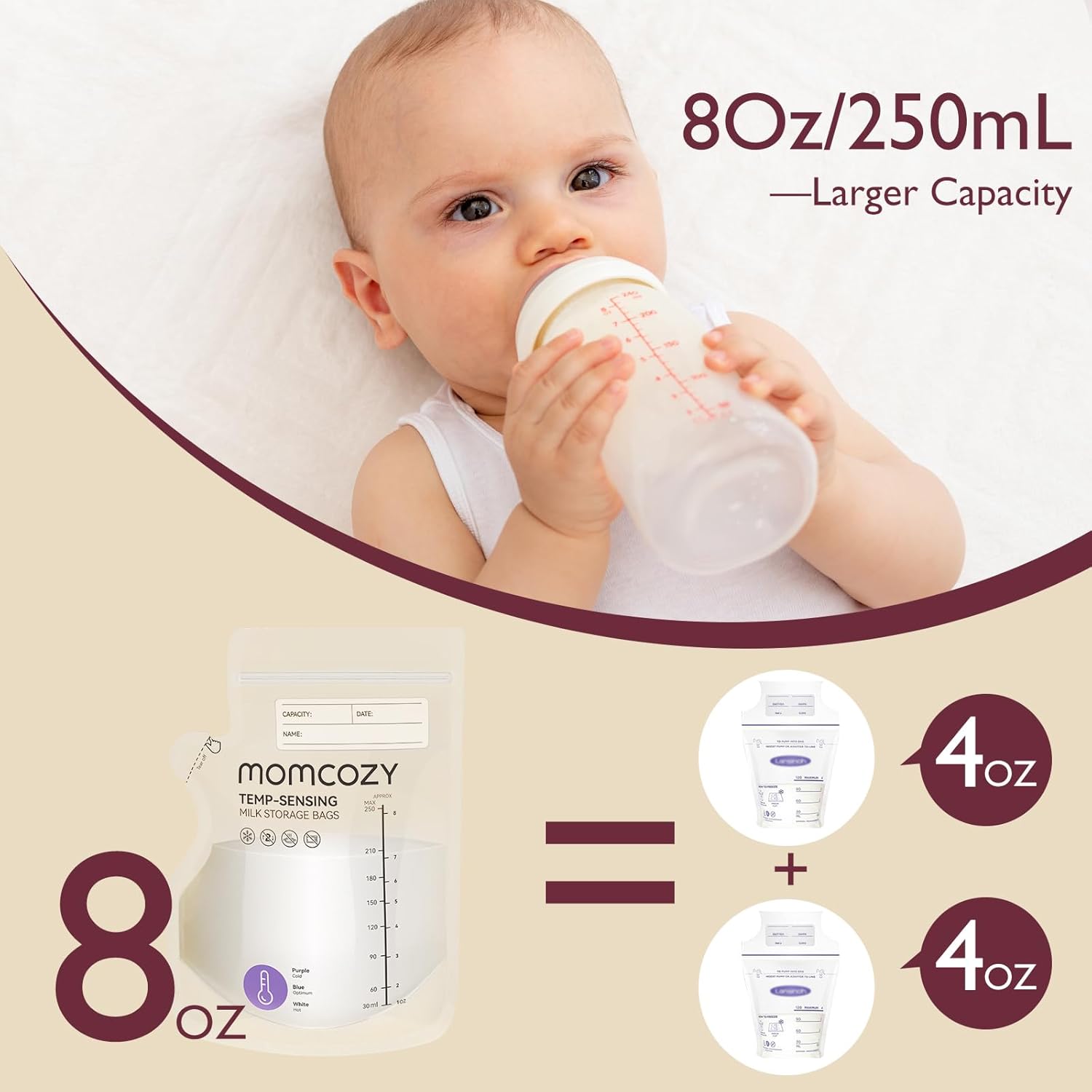 Momcozy Easy Pour Breastmilk Storage Bag No Leak Presterilized for Freezer, Recyclable & BPA Free 120 Pcs MS005-NA00NB-A