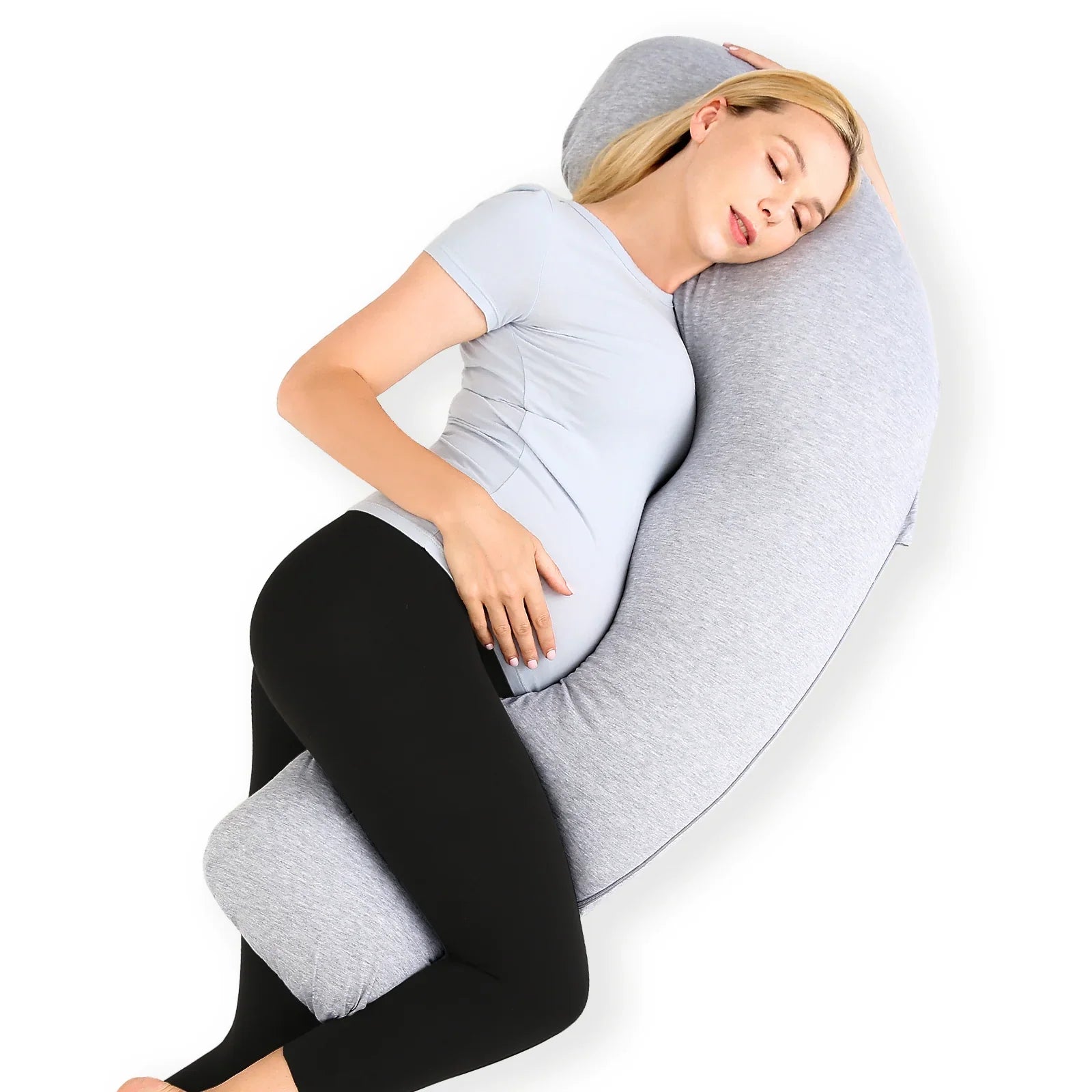 Momcozy Maternity Accessory J Shaped Maternity Body Pillow Grey PP001-FG00NB-A
