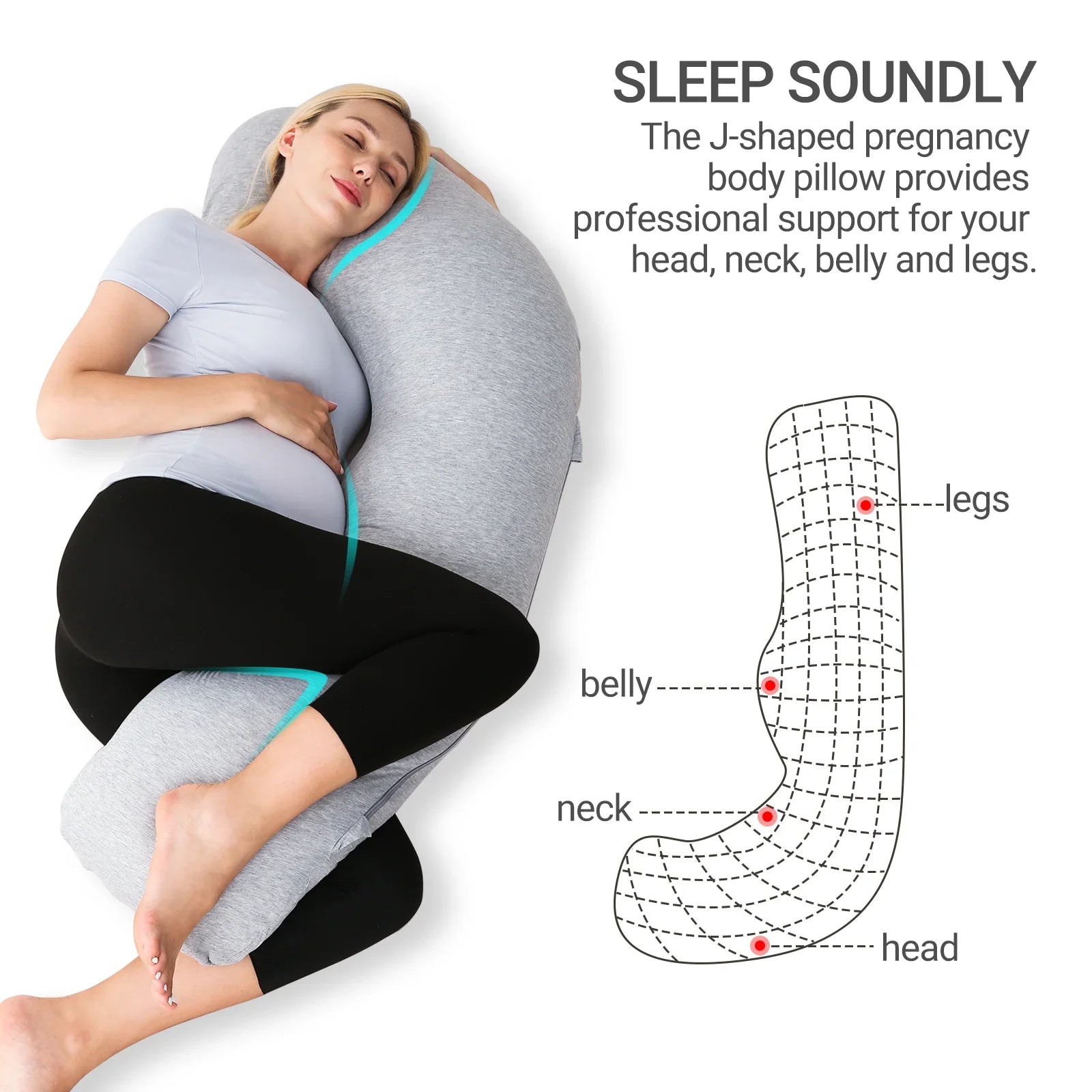 Momcozy Maternity Accessory J Shaped Maternity Body Pillow Grey PP001-FG00NB-A