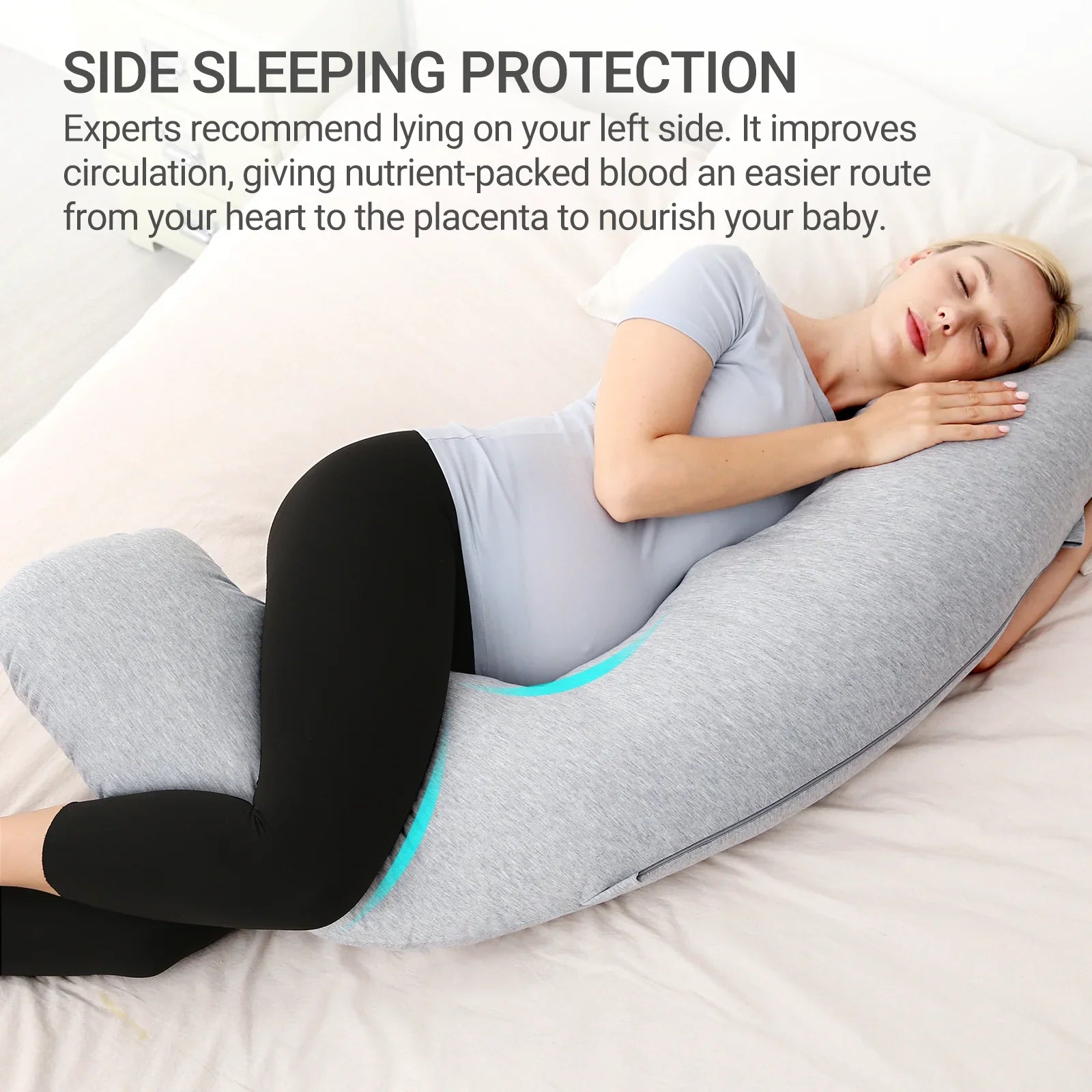 Momcozy Maternity Accessory J Shaped Maternity Body Pillow Grey PP001-FG00NB-A