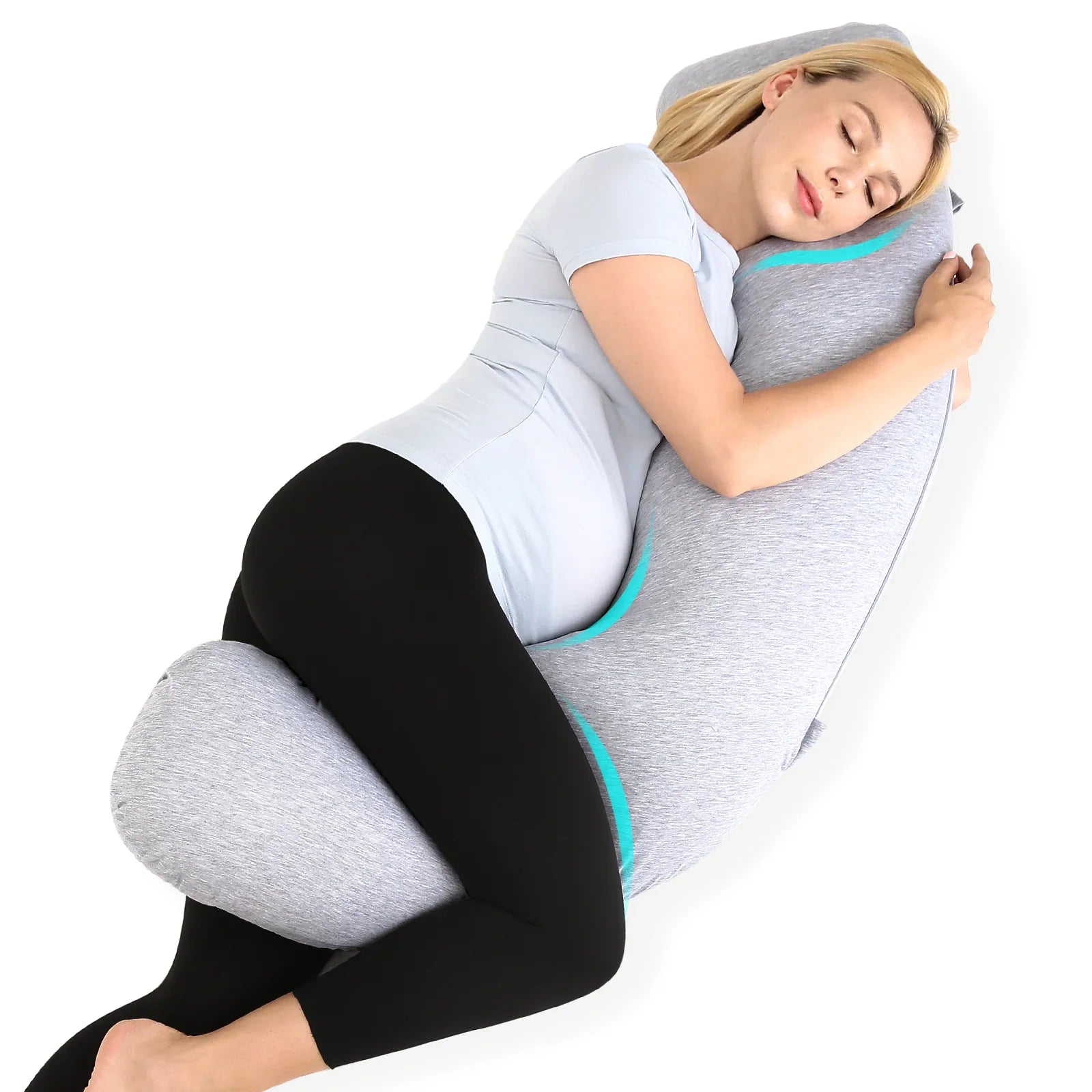 Momcozy Maternity Accessory J Shaped Maternity Body Pillow Grey PP001-FG00NB-A