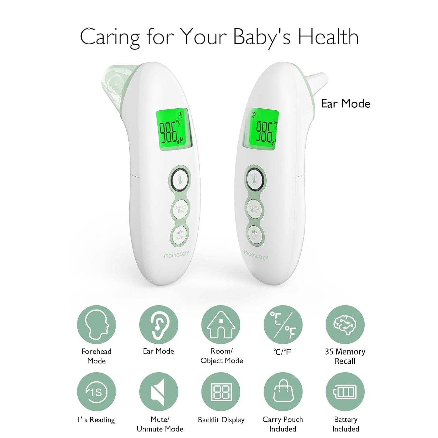 Momcozy Non-Contact Forehead And Ear Thermometer TH001-GE00BA-A Age- Newborn to 3 Years